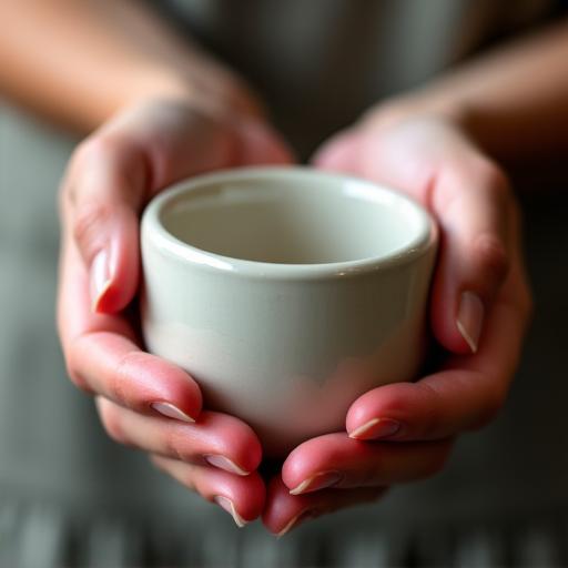 完成した美しい器を手に取る様子