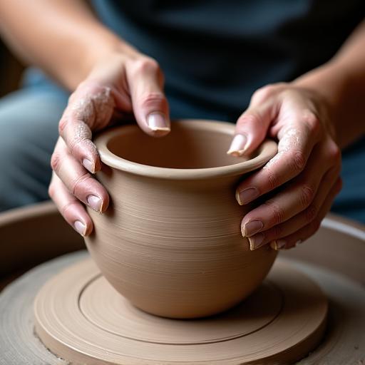 ろくろを回して器を成形する様子