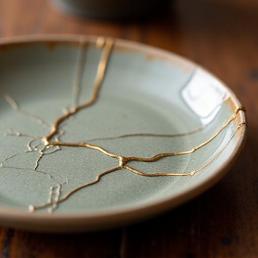 金継ぎで美しく修復されたアンティークの皿