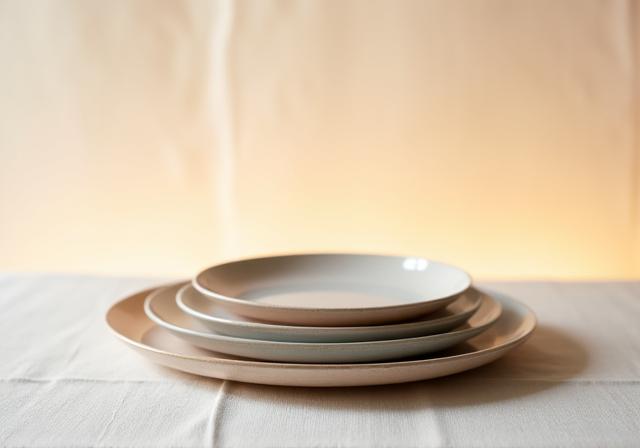 朝霧のような淡いグラデーションの平皿セット
